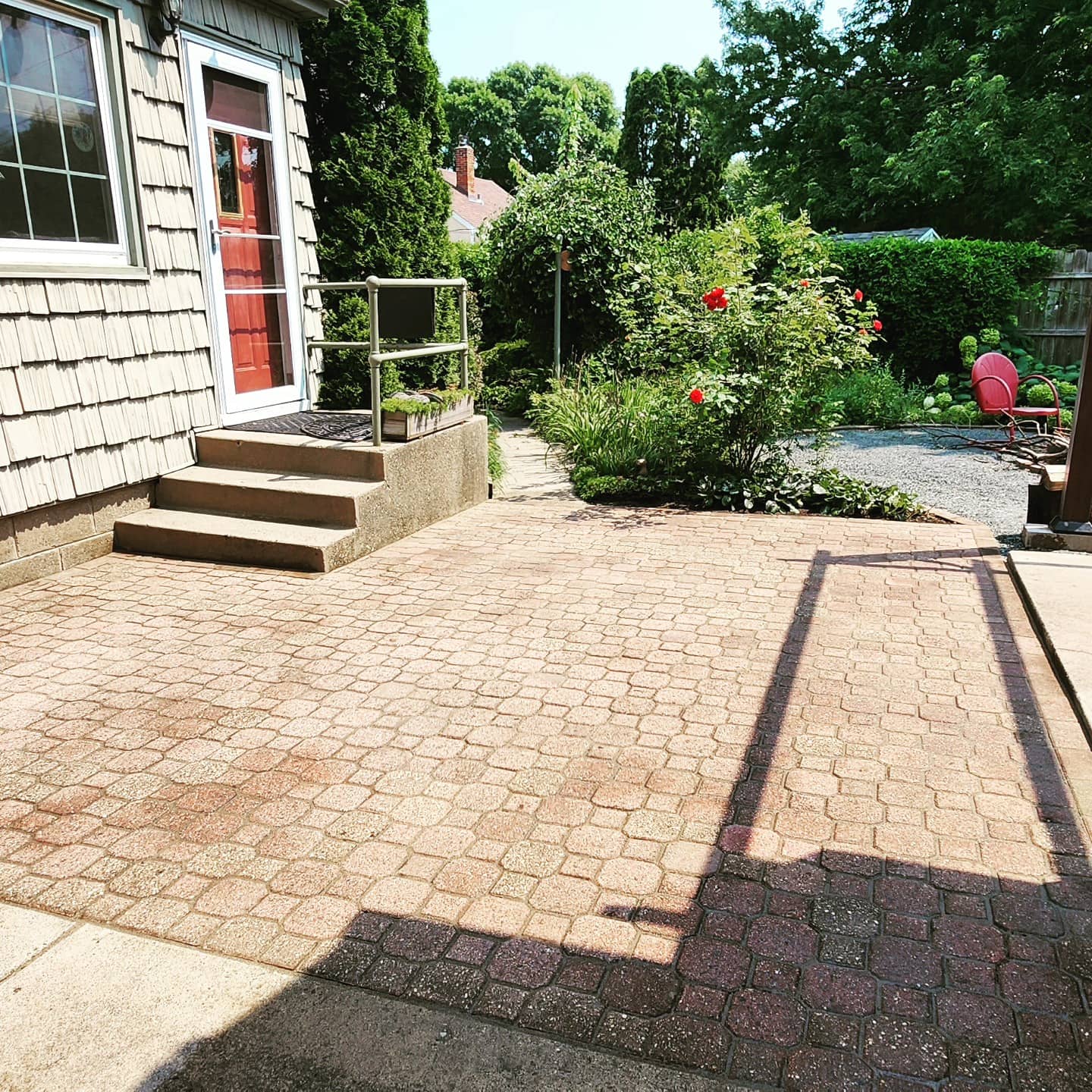 beige patio with brick pavers